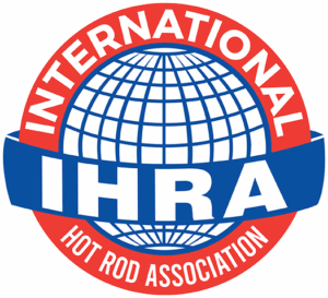 Logo of the International Hot Rod Association with globe and bold text.